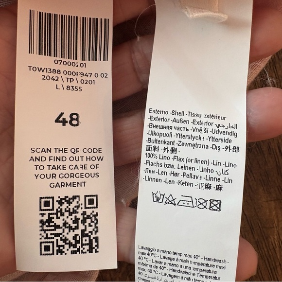 120% LINO Pink & White Designer Linen Long Sleeve Embellished Blouse! Loose fit. - Picture 12 of 16